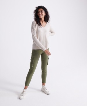 Superdry Edit V-Neck Premium Női Kötöttáru Bézs | GURIB4328